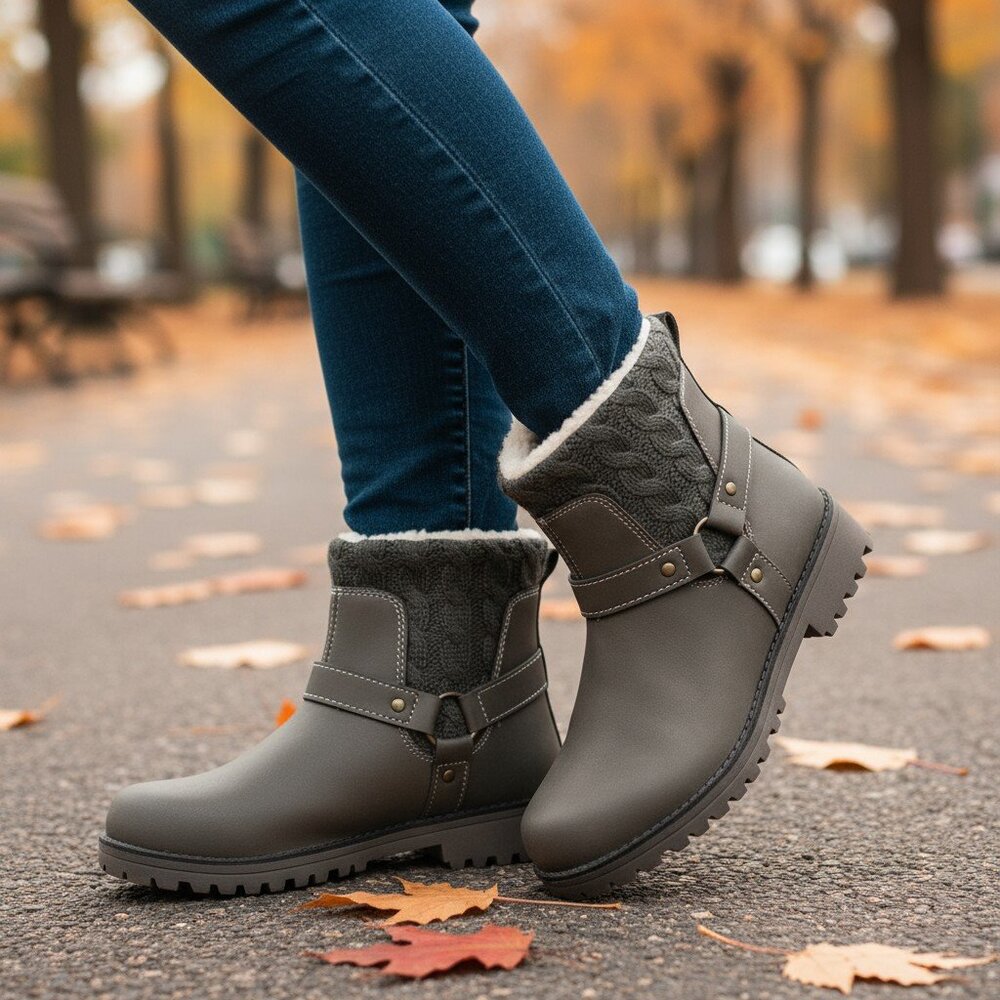 Apres by Lamo Gray Cable Knit Harness Winter Boot